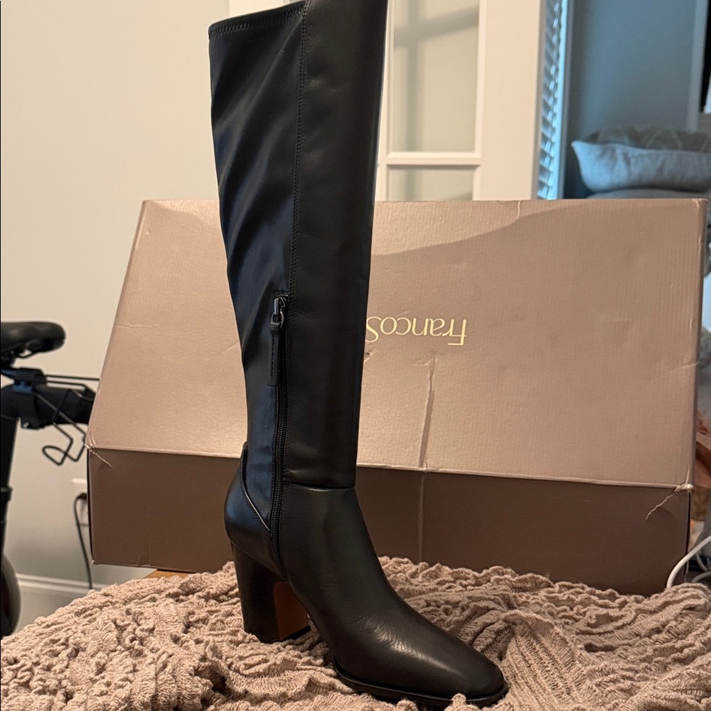 Franco Sarto Black Over-The-Knee Block Heel Boots